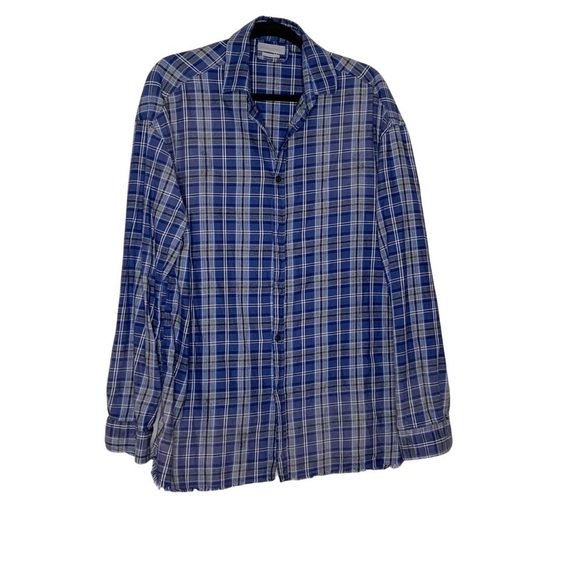 𝅺zara MAN Blue plaid buttoned down shirt with frayed hem. Size L - Picture 1 of 7